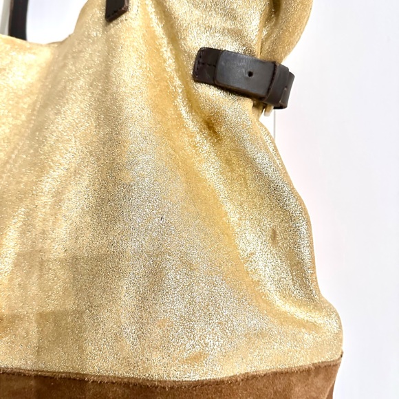 BODEN Metallic & Suede Genuine Leather Tote/Shoulder Bag, Buckled Side Detailing - Picture 6 of 10